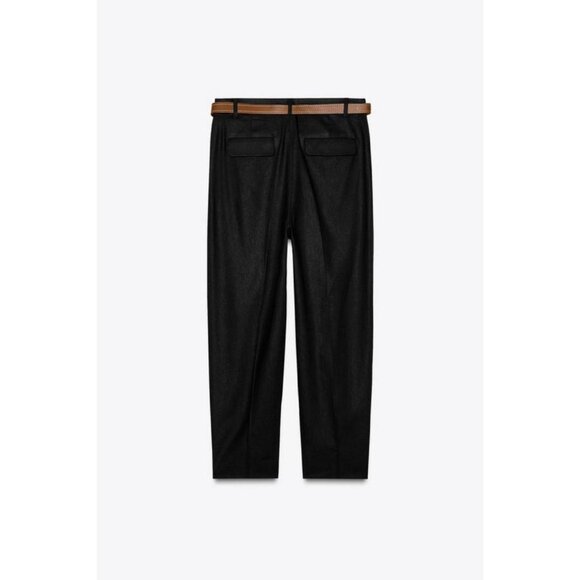 ZARA LINEN BELTED STRAIGHT-LEG TROUSERS - Picture 7 of 8